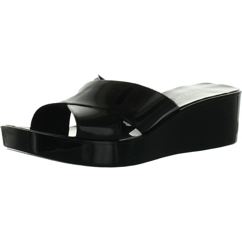 Olivia Miller Womens Karen Black Vinyl Wedge Platform Sandal New BOX is SMASHED